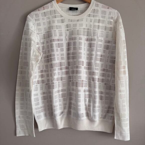 AKRIS Cream Silk Open Knit Perforated Textured Crewneck Sweater Size 12 - Picture 1 of 7